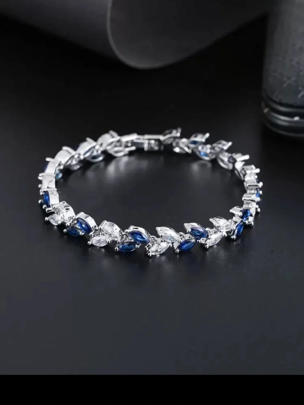 Silver Tennis Bracelet with Blue and Clear Marquise Stones - Women Jewelry